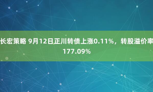 长宏策略 9月12日正川转债上涨0.11%，转股溢价率177.09%